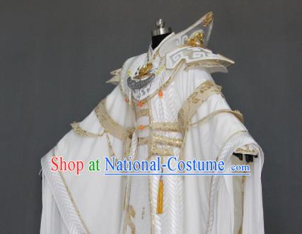 Customize Chinese Traditional Cosplay Taoist King White Costumes Ancient Swordsman Clothing for Men