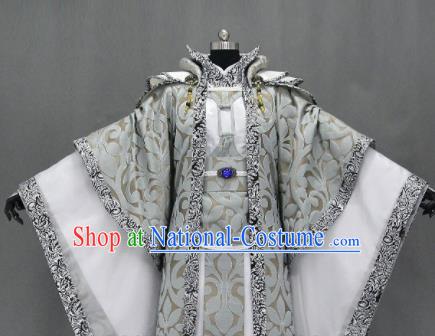 Customize Chinese Traditional Cosplay Monarch Grey Costumes Ancient Swordsman King Clothing for Men