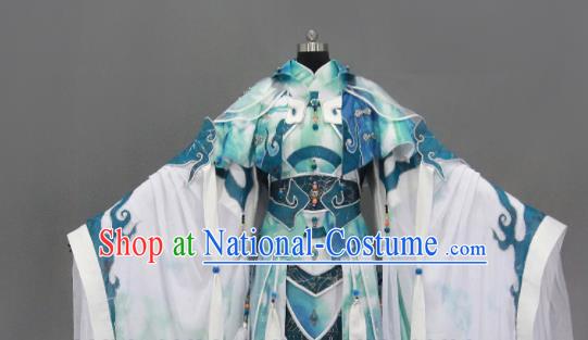 Customize Chinese Traditional Cosplay Taoist King Blue Costumes Ancient Swordsman Clothing for Men