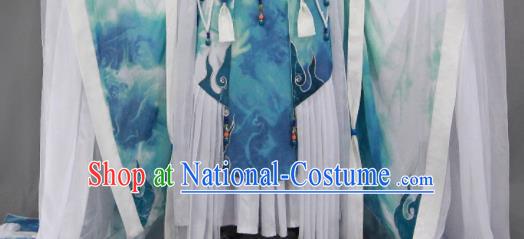 Customize Chinese Traditional Cosplay Taoist King Blue Costumes Ancient Swordsman Clothing for Men