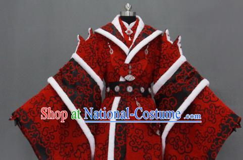 Customize Chinese Traditional Cosplay Taoist King Red Costumes Ancient Swordsman Clothing for Men