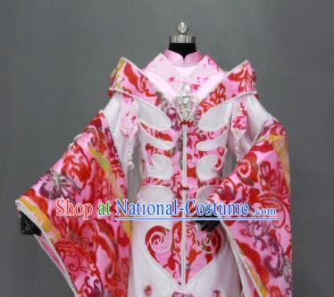 Traditional Chinese Cosplay Fairy Queen Pink Dress Ancient Drama Female Swordsman Costumes for Women