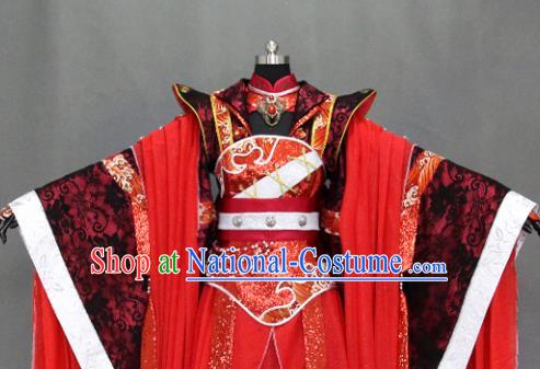 Traditional Chinese Cosplay Fairy Queen Red Dress Ancient Drama Female Swordsman Costumes for Women