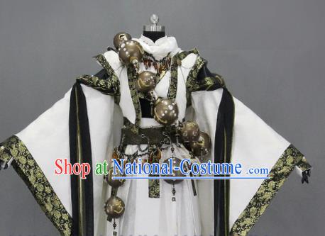 Customize Chinese Traditional Cosplay Taoist Monk White Costumes Ancient Swordsman Clothing for Men