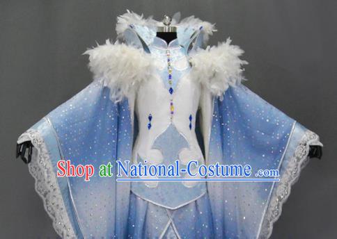 Traditional Chinese Cosplay Goddess Princess Blue Dress Ancient Drama Female Swordsman Costumes for Women