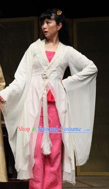 Chinese Drama I Love Taohua Classical Dance White Dress Stage Performance Costume and Headpiece for Women