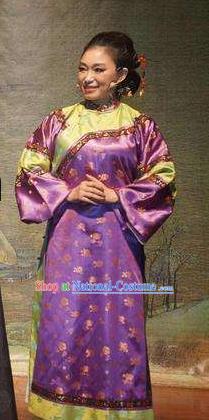 Chinese Drama Lin Zexu Classical Dance Purple Dress Stage Performance Costume and Headpiece for Women