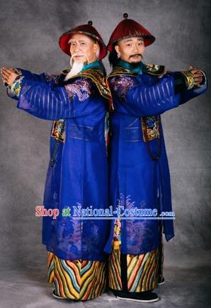 Chinese The Burning Of The Imperial Palace Ancient Qing Dynasty Minister Blue Clothing Stage Performance Dance Costume for Men