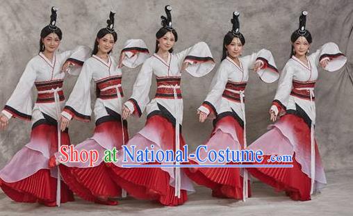 Chinese Drama Yuan Qu Ancient Court Dance Dress Stage Performance Costume and Headpiece for Women