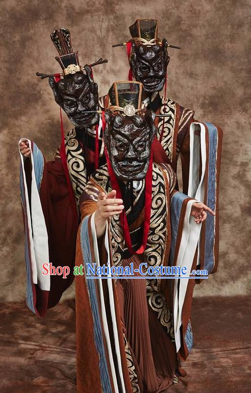 Chinese Drama Yuan Qu Ancient Dance Brown Clothing Stage Performance Dance Costume for Men