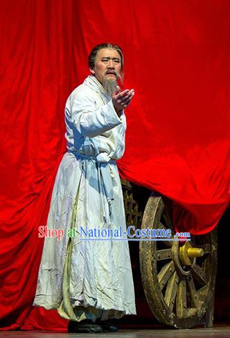 Chinese Drama Fu Sheng Ancient Qin Dynasty Old Scholar White Clothing Stage Performance Dance Costume for Men