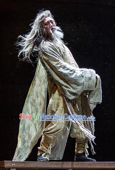 Chinese Drama Fu Sheng Ancient Qin Dynasty Old Scholar Clothing Stage Performance Dance Costume for Men