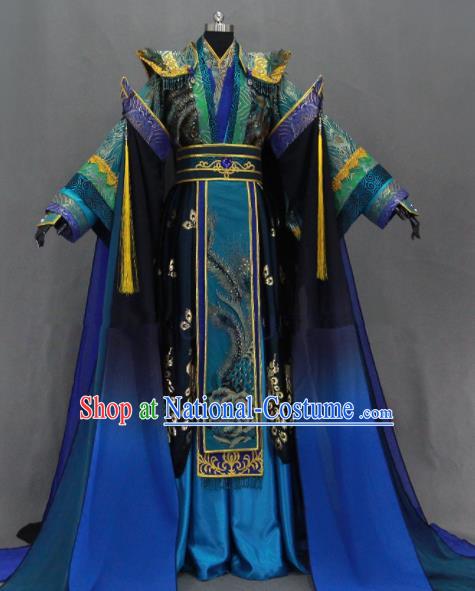 Customize Chinese Traditional Cosplay Royal Highness Blue Costumes Ancient King Swordsman Clothing for Men