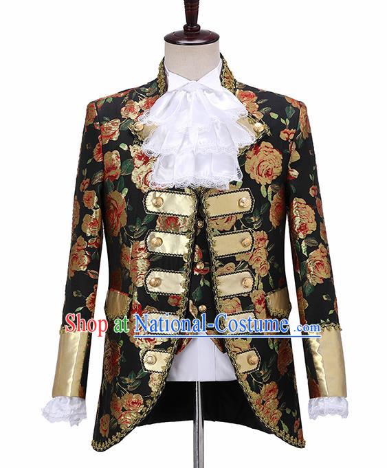 Traditional England Prince Costumes European Court Jacquard Weave Peony Vest Coat Clothing for Men