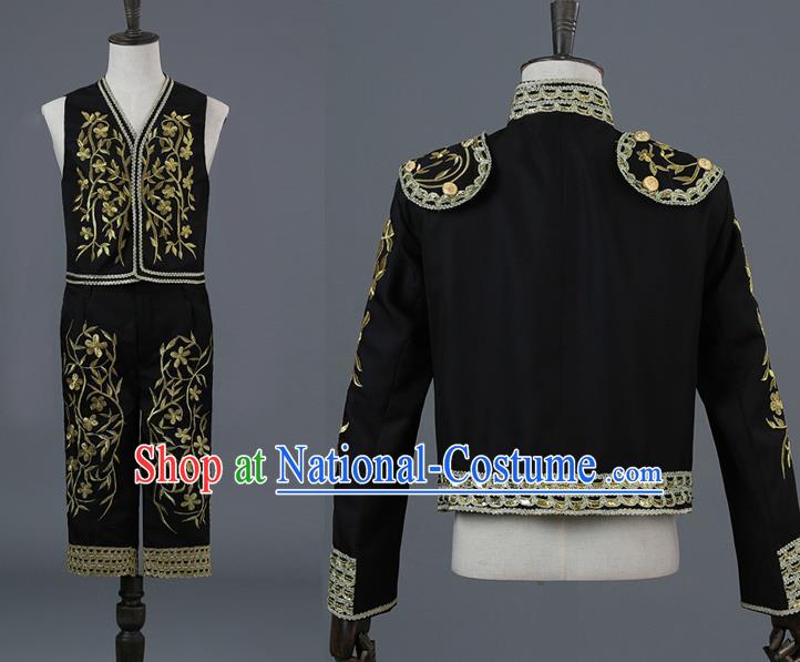 Traditional European Prince Costumes Spanish Court Black Clothing for Men