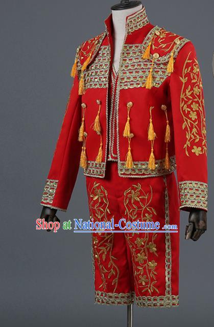 Traditional European Prince Costumes Spanish Court Red Clothing for Men