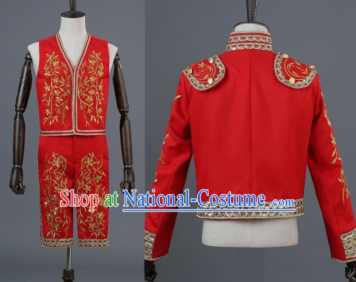 Traditional European Prince Costumes Spanish Court Red Clothing for Men