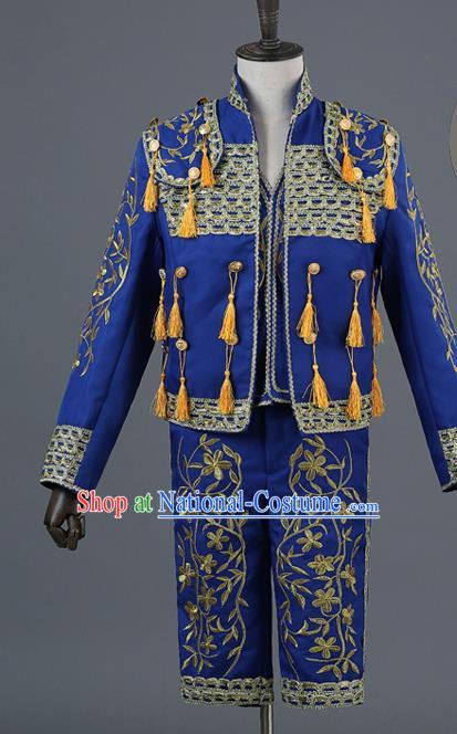 Traditional European Prince Costumes Spanish Court Royalblue Clothing for Men