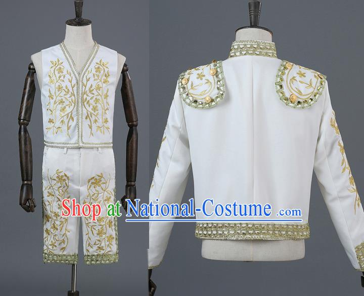 Traditional European Prince Costumes Spanish Court White Clothing for Men