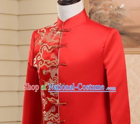 Traditional Chinese Tang Suit Costumes Wedding Red Overcoat for Men