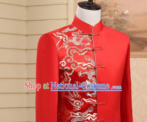 Traditional Chinese Tang Suit Costumes Wedding Red Overcoat for Men