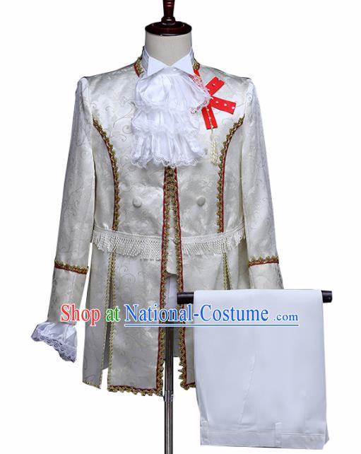 Traditional European Prince White Costumes Spanish Court Stage Show Clothing for Men