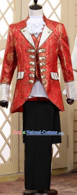 Traditional European Prince Red Costumes Spanish Court Stage Show Clothing for Men