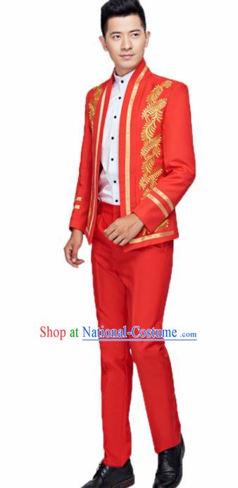 Traditional England Prince Red Costumes European Court Wedding Clothing for Men