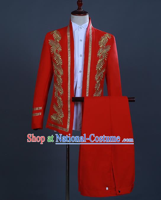 Traditional England Prince Red Costumes European Court Wedding Clothing for Men