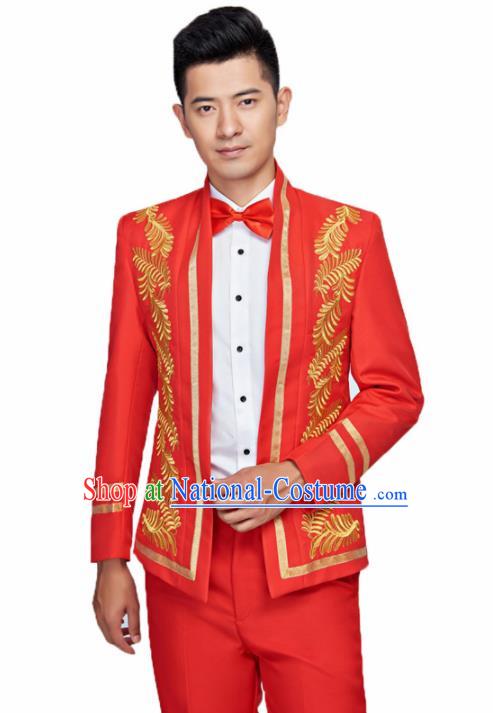 Traditional England Prince Red Costumes European Court Wedding Clothing for Men