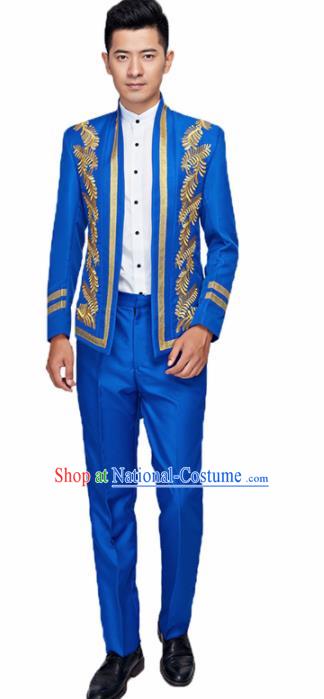 Traditional England Prince Royalblue Costumes European Court Wedding Clothing for Men