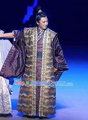 Chinese Drama Guangling Verse Ancient Jin Dynasty Nobility Childe Purple Clothing Stage Performance Dance Costume for Men