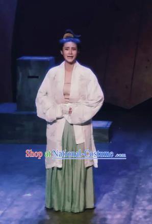 Chinese Drama Huating Song of Song Dynasty Court Lady Dress Stage Performance Dance Costume and Headpiece for Women