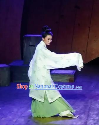 Chinese Drama Huating Song of Song Dynasty Court Lady Dress Stage Performance Dance Costume and Headpiece for Women