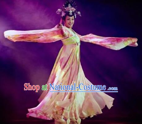 The Empress of China Ancient Tang Dynasty Imperial Consort Pink Dress Stage Performance Dance Costume and Headpiece for Women