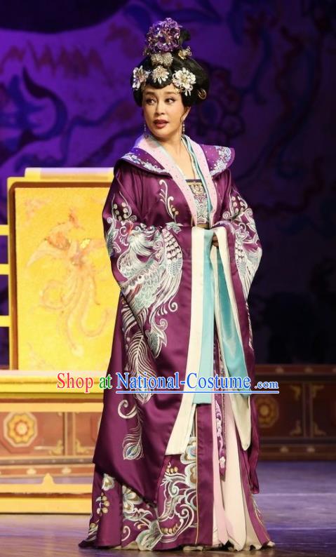 The Empress of China Ancient Tang Dynasty Court Queen Purple Dress Stage Performance Dance Costume and Headpiece for Women