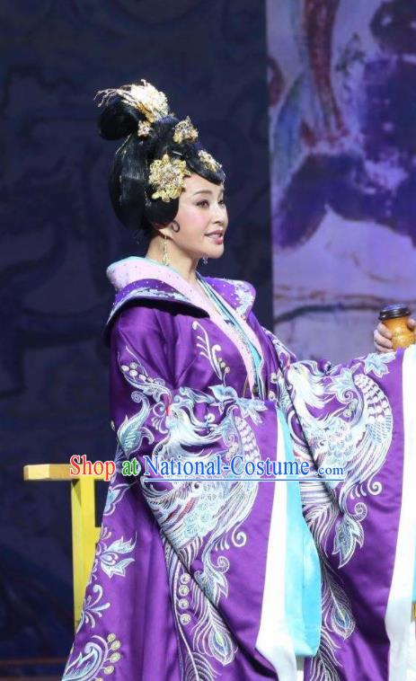 The Empress of China Ancient Tang Dynasty Court Queen Purple Dress Stage Performance Dance Costume and Headpiece for Women