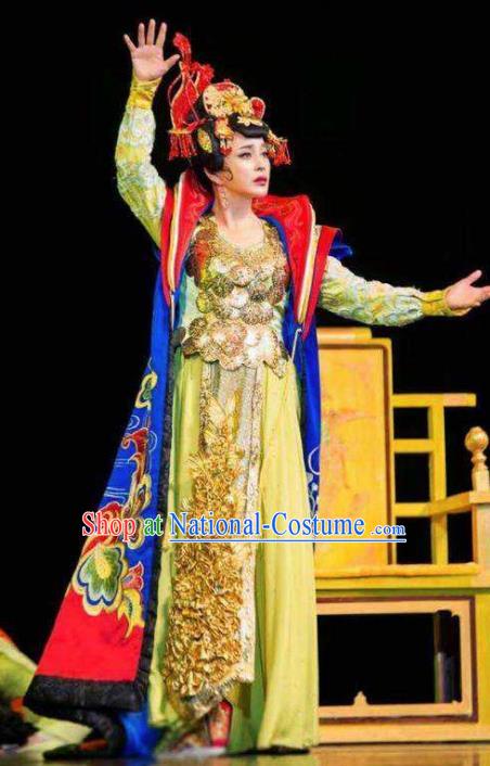 The Empress of China Ancient Tang Dynasty Queen Yellow Dress Stage Performance Dance Costume and Headpiece for Women