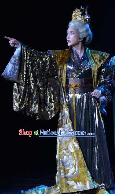 The Empress of China Ancient Tang Dynasty Queen Grey Dress Stage Performance Dance Costume and Headpiece for Women