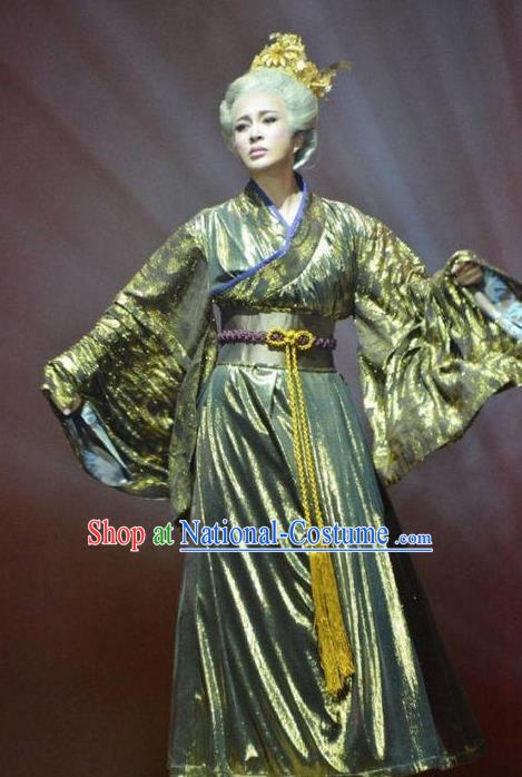 The Empress of China Ancient Tang Dynasty Queen Grey Dress Stage Performance Dance Costume and Headpiece for Women