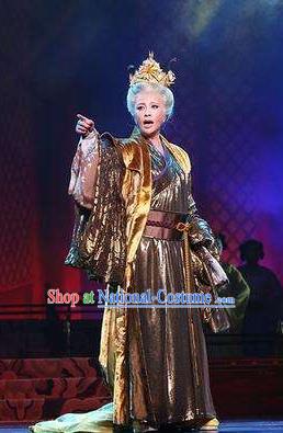 The Empress of China Ancient Tang Dynasty Queen Grey Dress Stage Performance Dance Costume and Headpiece for Women