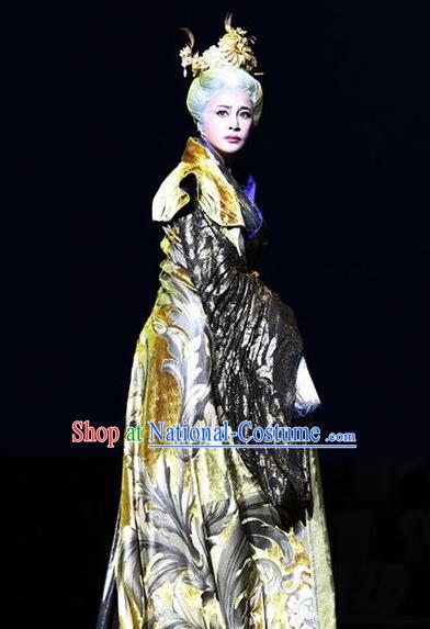 The Empress of China Ancient Tang Dynasty Queen Grey Dress Stage Performance Dance Costume and Headpiece for Women