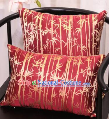 Traditional Chinese Pillowslip Classical Bamboo Pattern Red Brocade Cover Two Pieces Complete Set Home Decoration Accessories