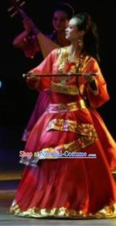 Chinese Zhaojun Chu Sai Classical Dance Red Dress Stage Performance Costume and Headpiece for Women