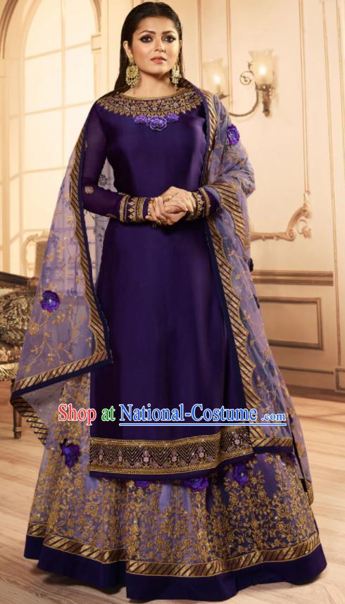 Asian India Traditional Lehenga Choli Costumes Indian Bollywood Embroidered Purple Skirt and Blouse for Women