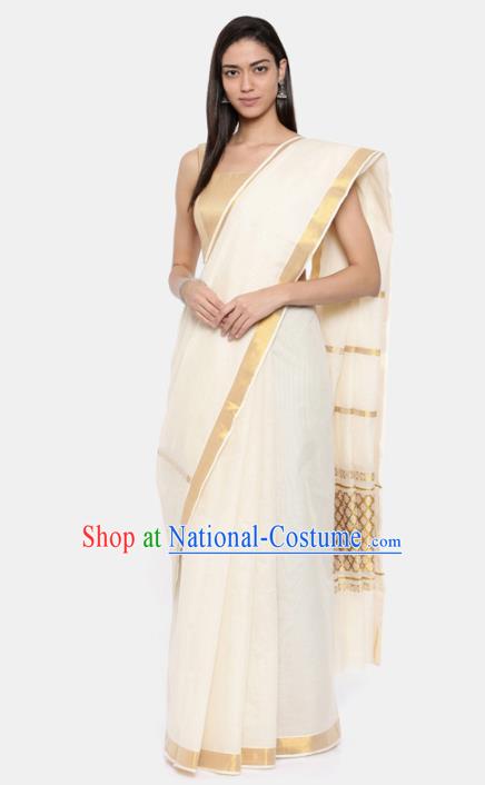 Asian Indian Bollywood White Silk Floss Dress India Traditional Sari Costumes for Women