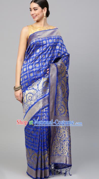 Asian Indian Bollywood Royalblue Silk Dress India Traditional Wedding Sari Costumes for Women