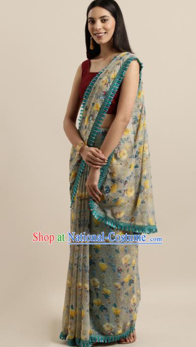 Asian Indian Bollywood Printing Georgette Dress India Traditional Sari Costumes for Women