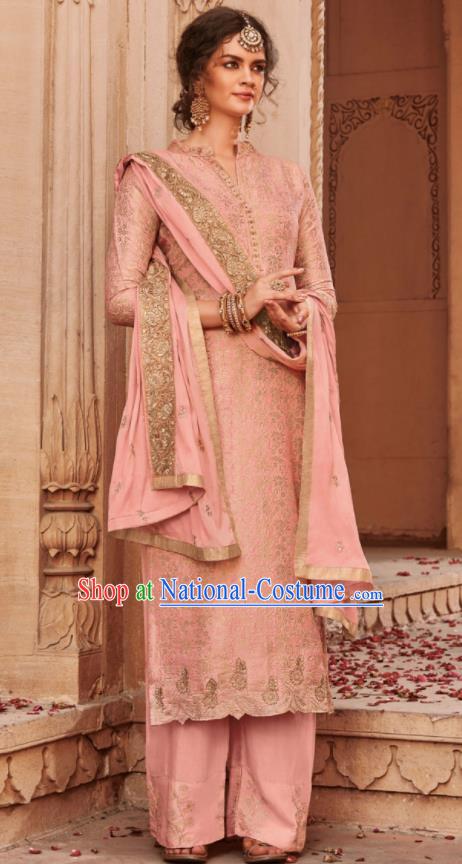 Asian Indian Punjabis Bride Pink Blouse and Pants India Traditional Lehenga Choli Costumes Complete Set for Women