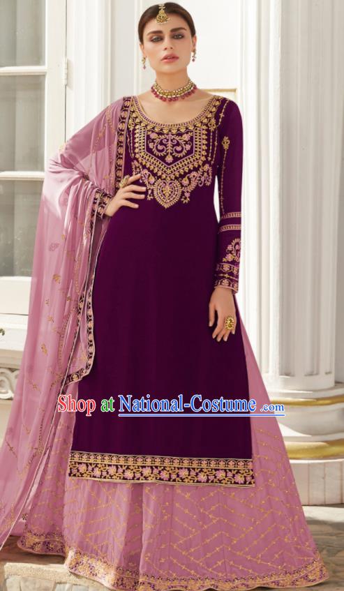 Asian Indian Bride Embroidered Purple Blouse and Skirt India Traditional Lehenga Choli Costumes Complete Set for Women